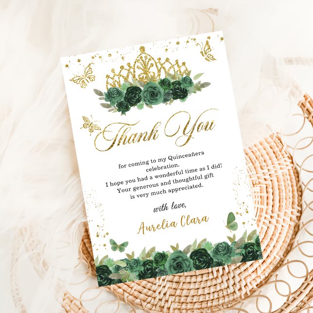 Tarjeta De Agradecimiento Sage Green Floral Butterflies Quinceañera Cumpleañ (Subido por el creador)