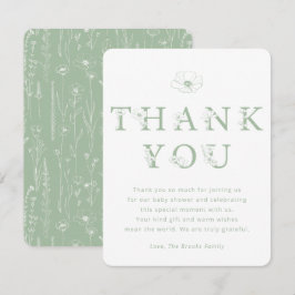 Tarjeta De Agradecimiento Sage Green Floral Thank You Card | Baby Shower
