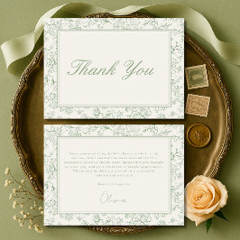 Tarjeta De Agradecimiento Sage Green French Ivory Bridal Shower Thank You