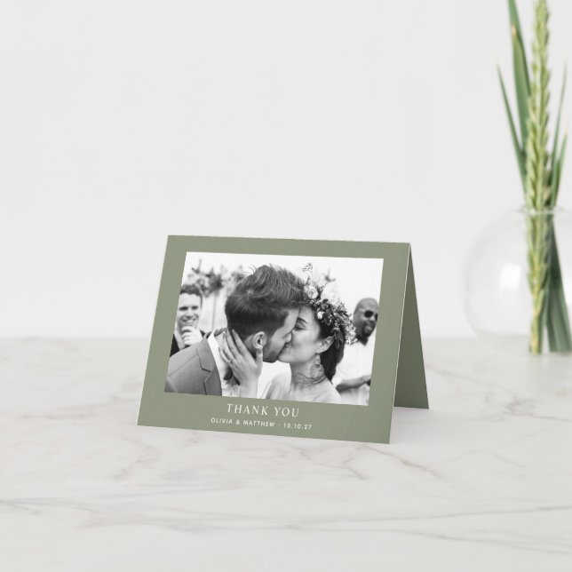 Tarjeta De Agradecimiento Sage Green Garden Wedding. Minimalist Photo Folded (Anverso)