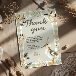 Tarjeta De Agradecimiento Sage Green Gingham Cute Duckcolor Watercolor Fiest