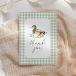 Tarjeta De Agradecimiento Sage Green Gingham Duck Baby Shower