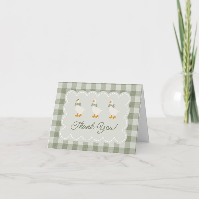 Tarjeta De Agradecimiento Sage Green Gingham Goose Buffalo Check Baby Shower (Anverso)