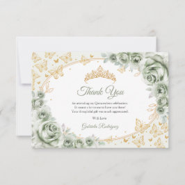 Tarjeta De Agradecimiento Sage Green Gold Floral Quinceanera