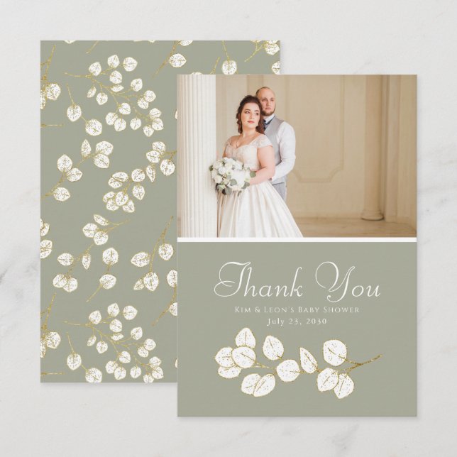 Tarjeta De Agradecimiento Sage Green Gold Greenerenery Eucalyptus (Anverso / Reverso)