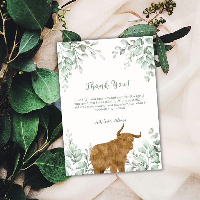 Tarjeta De Agradecimiento Sage Green Holy Cow Boho Greenery Baby Shower (Sage Green Holy Cow Boho Greenery Baby Shower Thank You Card)