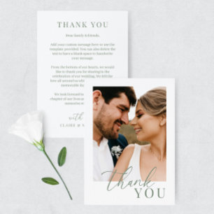 Tarjeta De Agradecimiento Sage Green Modern Elegant Wedding Photo You