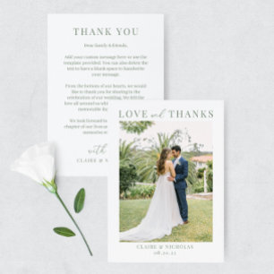 Tarjeta De Agradecimiento Sage Green Modern Elegant Wedding Photo You