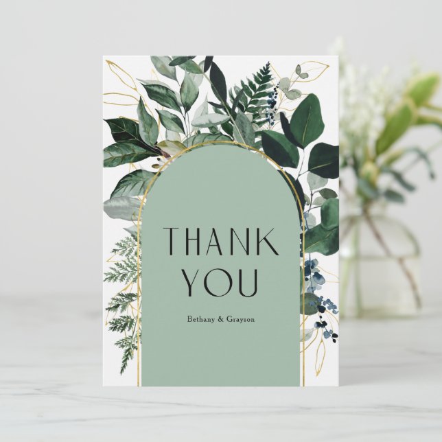 Tarjeta De Agradecimiento Sage Green Modern elegante Greenery boda follaje (Anverso de pie)
