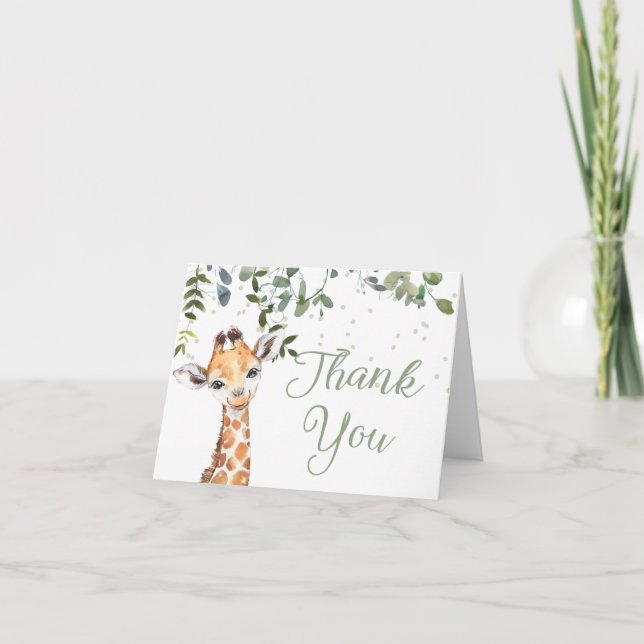 Tarjeta De Agradecimiento Sage Green Neutral Giraffe Safari Baby Shower (Anverso)
