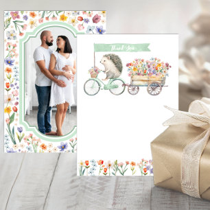 Tarjeta De Agradecimiento Sage Green Photo You - Hedgehog Baby Shower