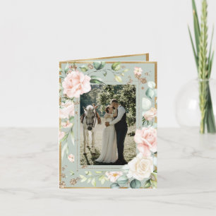Tarjeta De Agradecimiento Sage Green Rubor Watercolor Photo Floral Boda