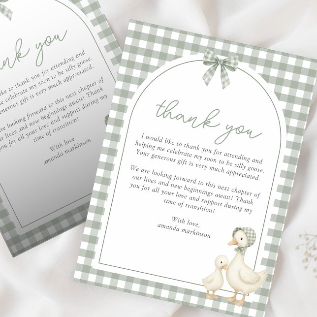 Tarjeta De Agradecimiento Sage Green Silly Goose Storybook Baby Shower (Subido por el creador)
