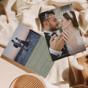 Tarjeta De Agradecimiento Sage Green simple con Boda de fotos
