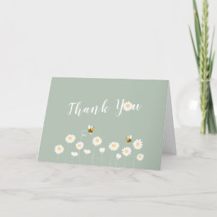 Tarjeta De Agradecimiento Sage Green Simple Daisy Floral Baby Shower