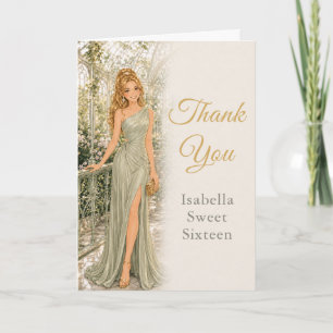 Tarjeta de agradecimiento Sage Green Sweet Sixteen