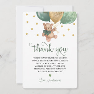 Tarjeta De Agradecimiento Sage Green Teddy Bear Beary Mucho Baby Shower