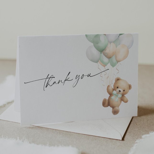 Tarjeta De Agradecimiento Sage Green Teddy Bear Podemos esperar temática (Sage Green We Can Bearly Wait, Teddy Bear Gender Neutral baby Shower Thank you Cards.)