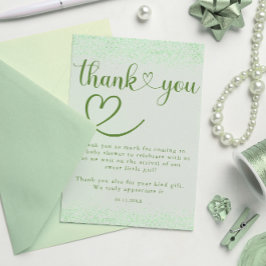 Tarjeta De Agradecimiento Sage Green Thank You Heart Confetti Script