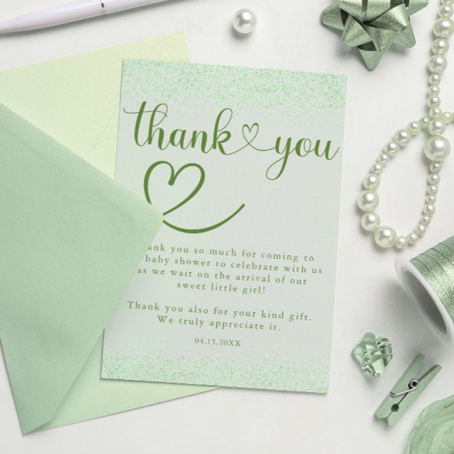Tarjeta De Agradecimiento Sage Green Thank You Heart Confetti Script (Subido por el creador)