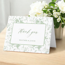 Tarjeta De Agradecimiento Sage Green Toile Vintage Floral Gracias Cartas