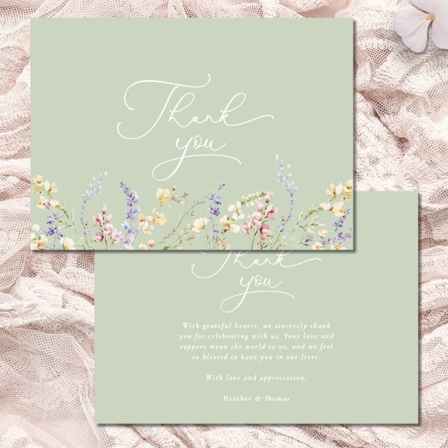 Tarjeta De Agradecimiento Sage Green Wildflower Baby Shower (Subido por el creador)