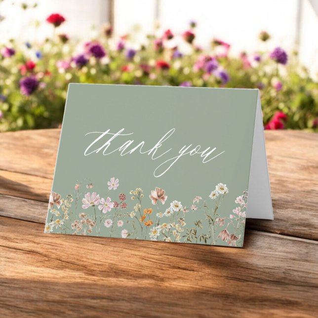 Tarjeta De Agradecimiento Sage Green Wildflower Baby Shower (Subido por el creador)