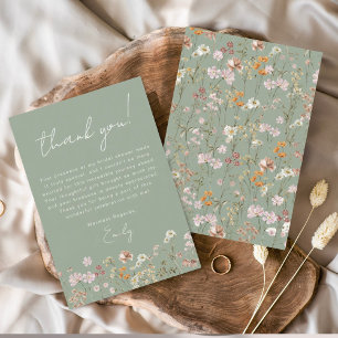 Tarjeta De Agradecimiento Sage Green Wildflower Boho Bridal Shower