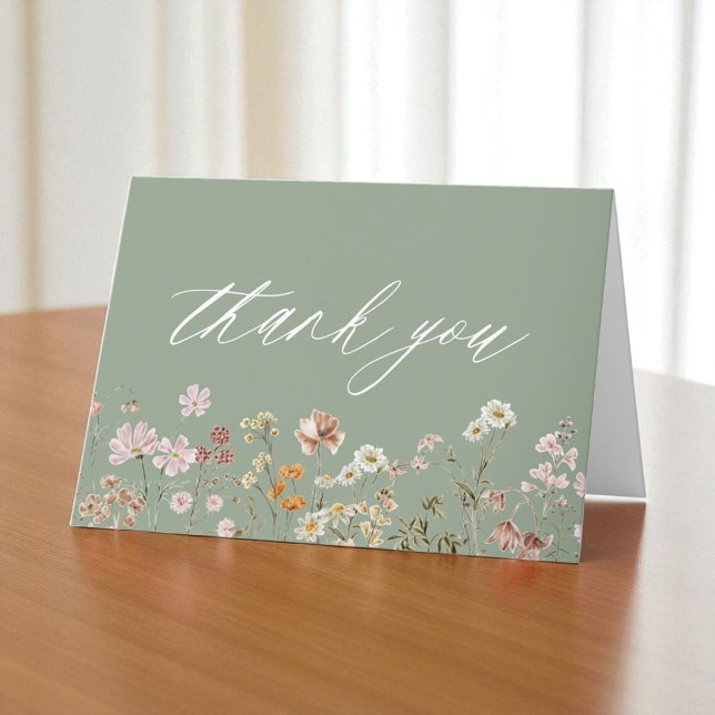 Tarjeta De Agradecimiento Sage Green Wildflower Bridal Shower (Subido por el creador)