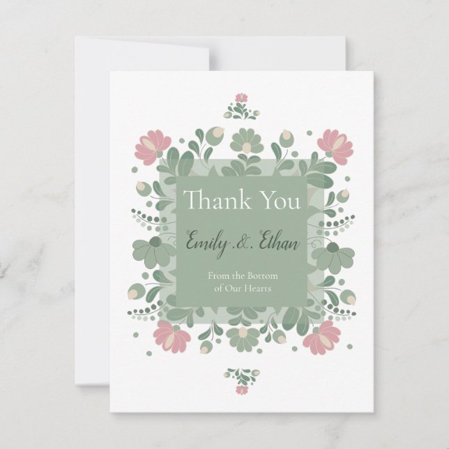 Tarjeta De Agradecimiento Sage Green Wildflower Folk Wedding  (Anverso)