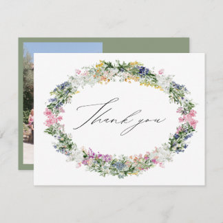 Tarjeta De Agradecimiento Sage Green Wildflower Wreath Wedding Bridal Shower
