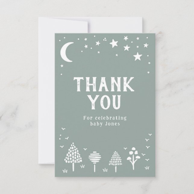 Tarjeta De Agradecimiento Sage Green Woodland Stars Baby Shower (Anverso)