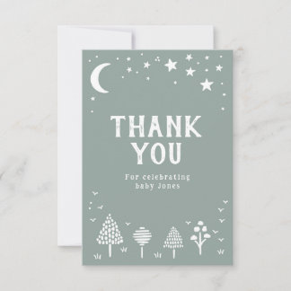 Tarjeta De Agradecimiento Sage Green Woodland Stars Baby Shower