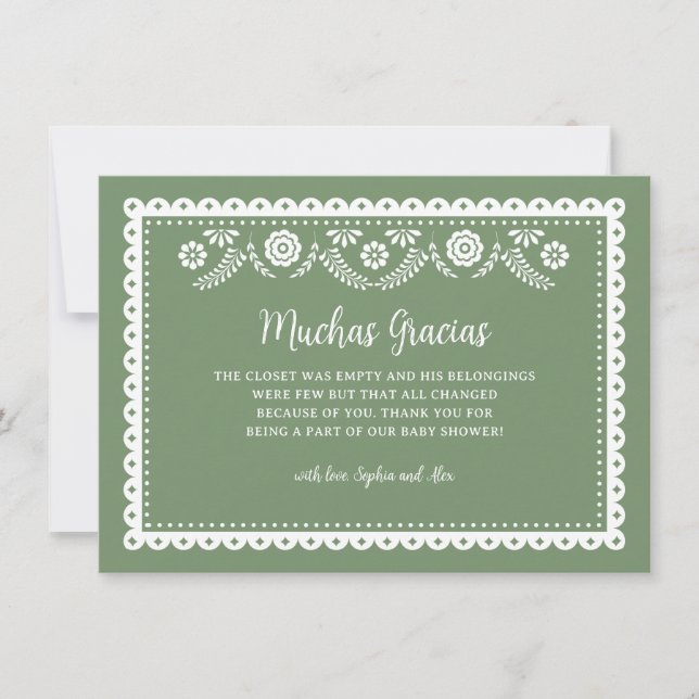 Tarjeta De Agradecimiento Sage GreenCielito Lindo Baby Shower Muchas Gracias (Anverso)