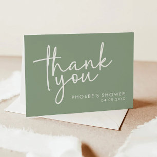 Tarjeta De Agradecimiento Sage Minimalista Script Bridal Shower Doble