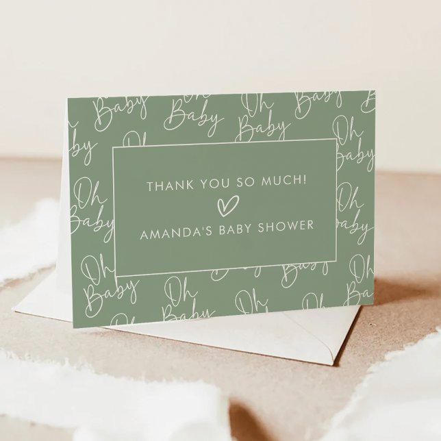 Tarjeta De Agradecimiento Sage moderno Oh Baby Simple Baby Shower Doblado (Subido por el creador)