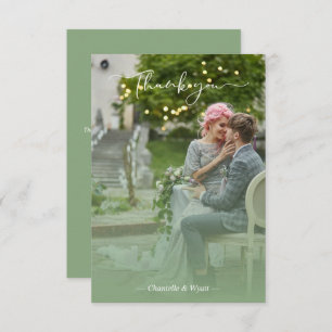 Tarjeta De Agradecimiento Sage Newlyweds Photo Simple Calligraphy Script