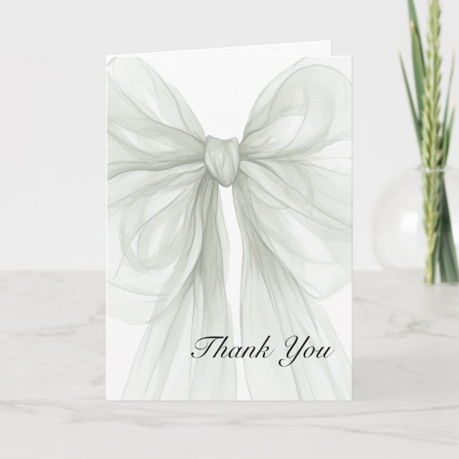 Tarjeta De Agradecimiento Sage Sheer Bow Elegant Thank You (Anverso)
