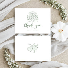 Tarjeta De Agradecimiento Sage Sketched Just Married Car Couples Monogram