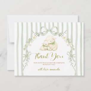 Tarjeta De Agradecimiento Sage Stripe Little Lamb Bow Baby Shower Floral