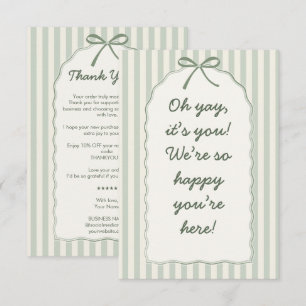 Tarjeta De Agradecimiento Sage Verde Gracias con Lazo Rayado para Pequeñas E