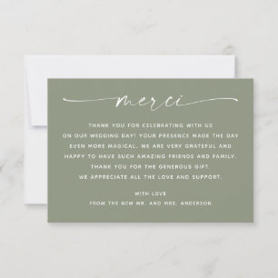 Tarjeta De Agradecimiento Sage Verde Merci   Boda de Foto de Jardín Moderno