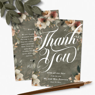 Tarjeta De Agradecimiento Sage Whisper Cottagecore Floral and Script Boda