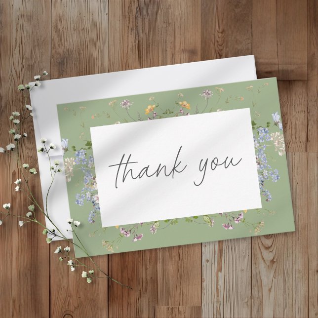 Tarjeta De Agradecimiento Sage Wildflower Garden Elegant Wedding (Subido por el creador)