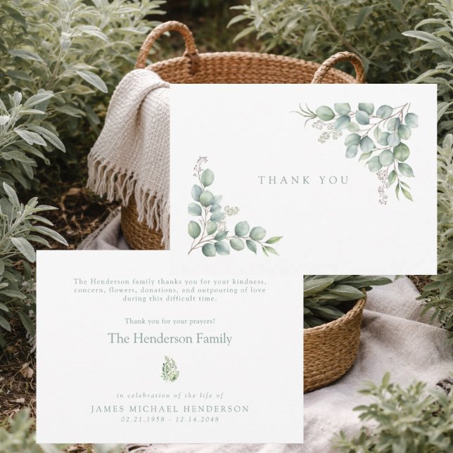Tarjeta De Agradecimiento SageSimple Greenery Funeral Personalized Thank You (Subido por el creador)