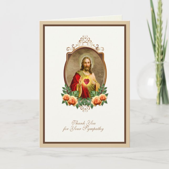 Tarjeta De Agradecimiento Sagrado Corazón de Jesús Condolencia Católica (Anverso)