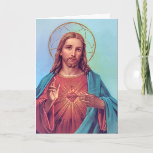 Tarjeta De Agradecimiento Sagrado Corazón Jesús Condolencia Católica Gracias (Anverso)