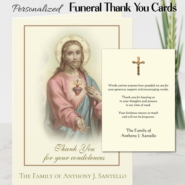 Tarjeta De Agradecimiento Sagrado Corazón Jesús Condolencia Católica Gracias (Personalized Catholic Sacred Heart of Jesus Funeral Memorial Thank You Cards)