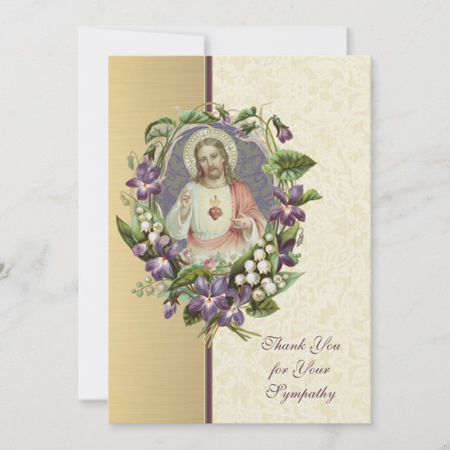 Tarjeta De Agradecimiento Sagrado Corazón Jesús Condolencia Católica Gracias (Anverso)