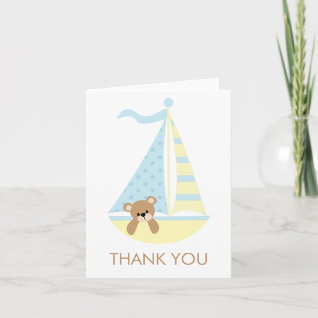 Tarjeta De Agradecimiento Sailboat Bear Baby Shower Notecards (Anverso)
